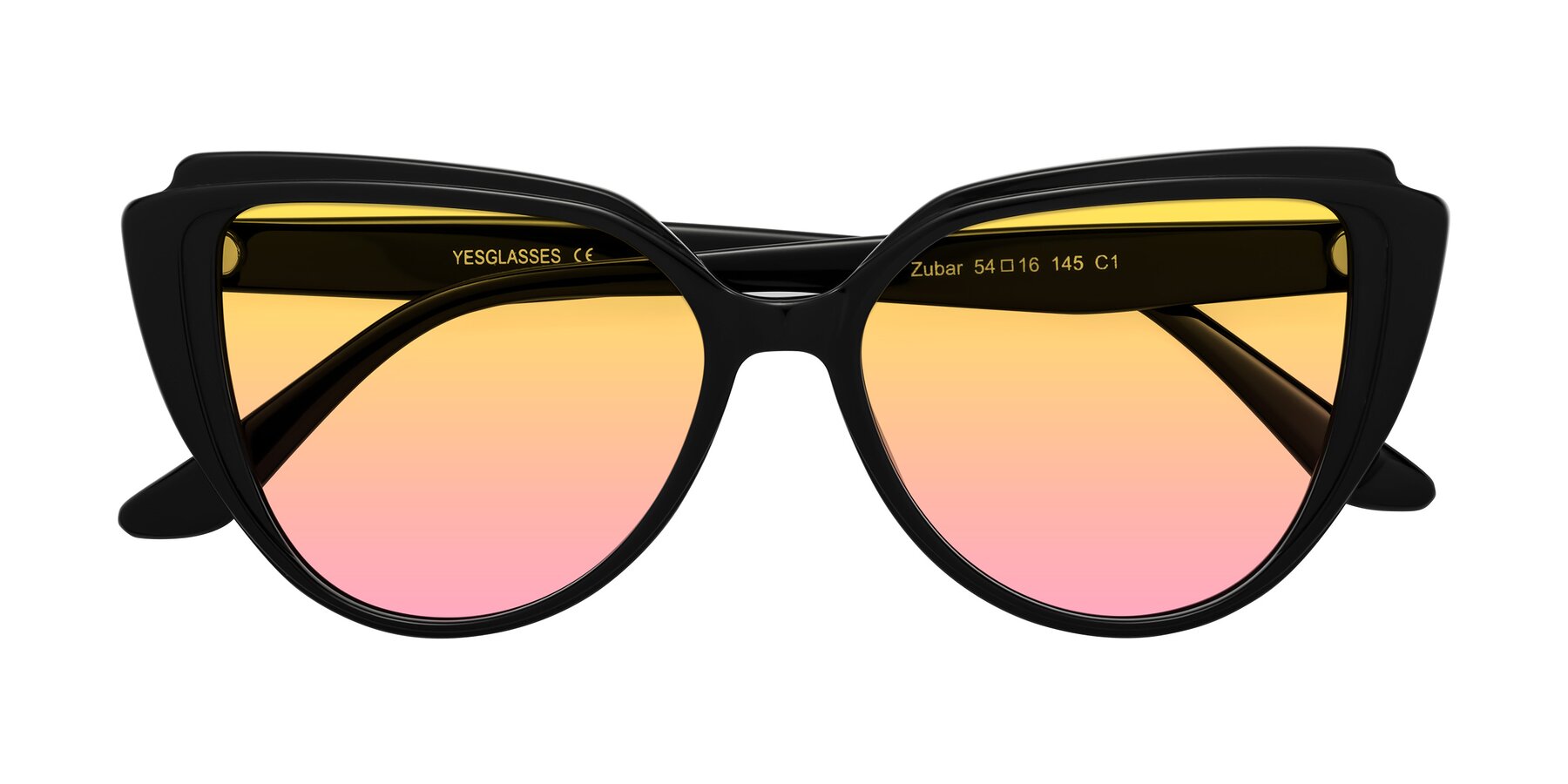 Folded Front of Zubar in Black with Yellow / Pink Gradient Lenses