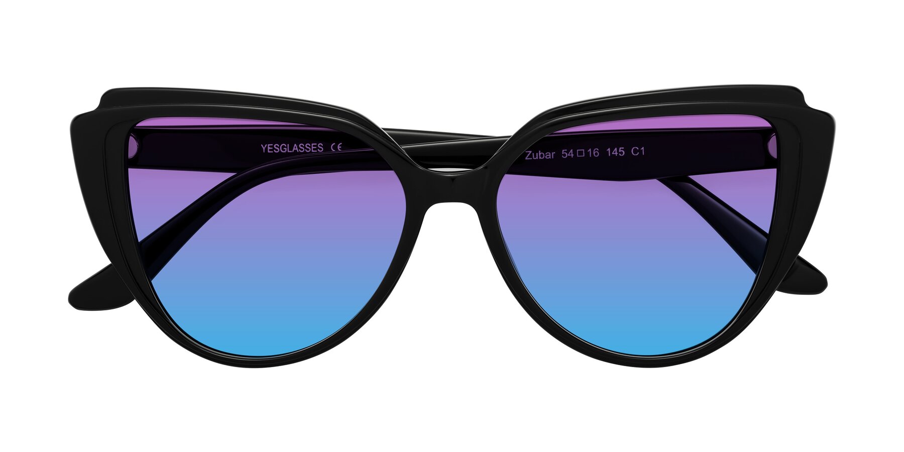 Folded Front of Zubar in Black with Purple / Blue Gradient Lenses