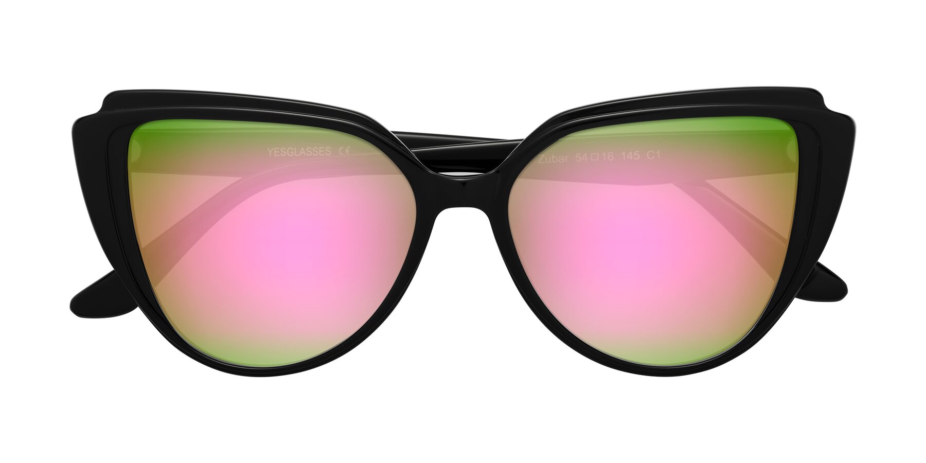 Folded Front of Zubar in Black with Pink Mirrored Lenses