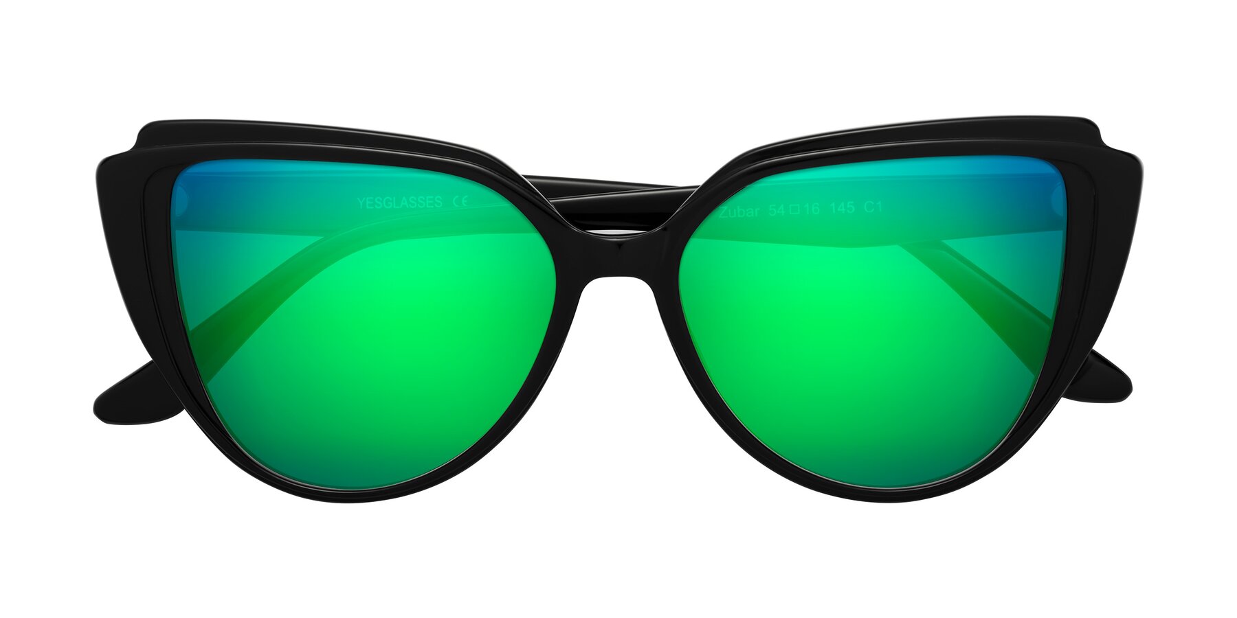 Folded Front of Zubar in Black with Green Mirrored Lenses