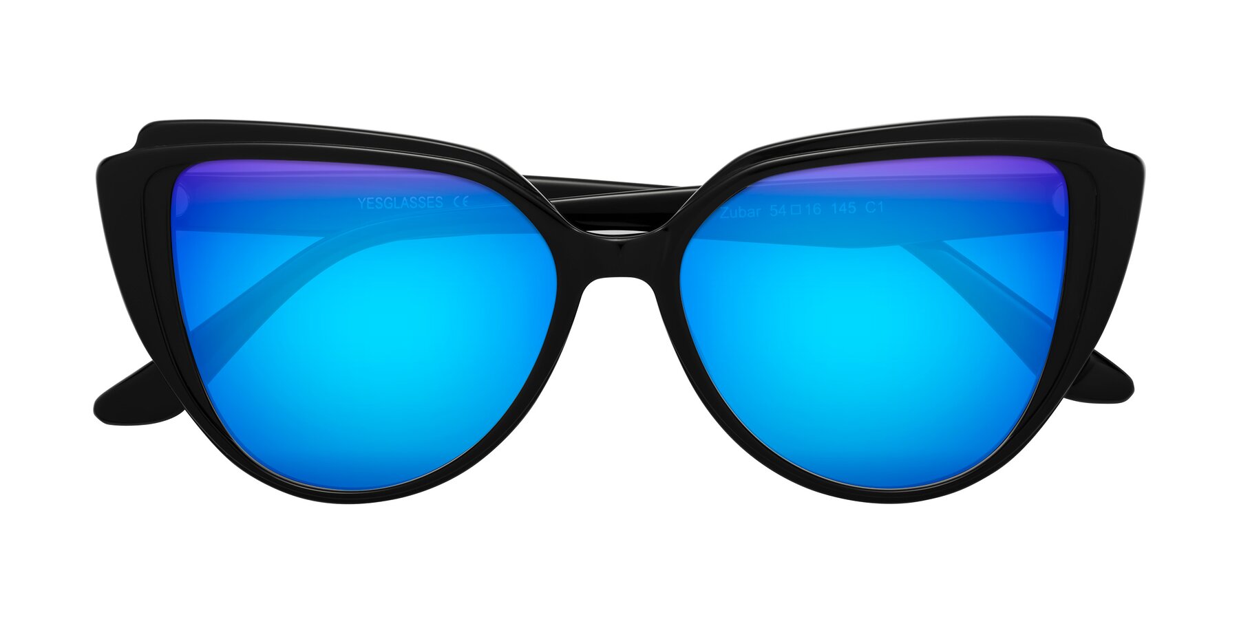 Folded Front of Zubar in Black with Blue Mirrored Lenses