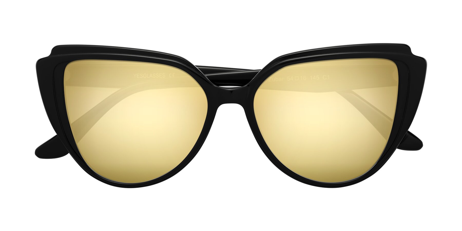 Folded Front of Zubar in Black with Gold Mirrored Lenses