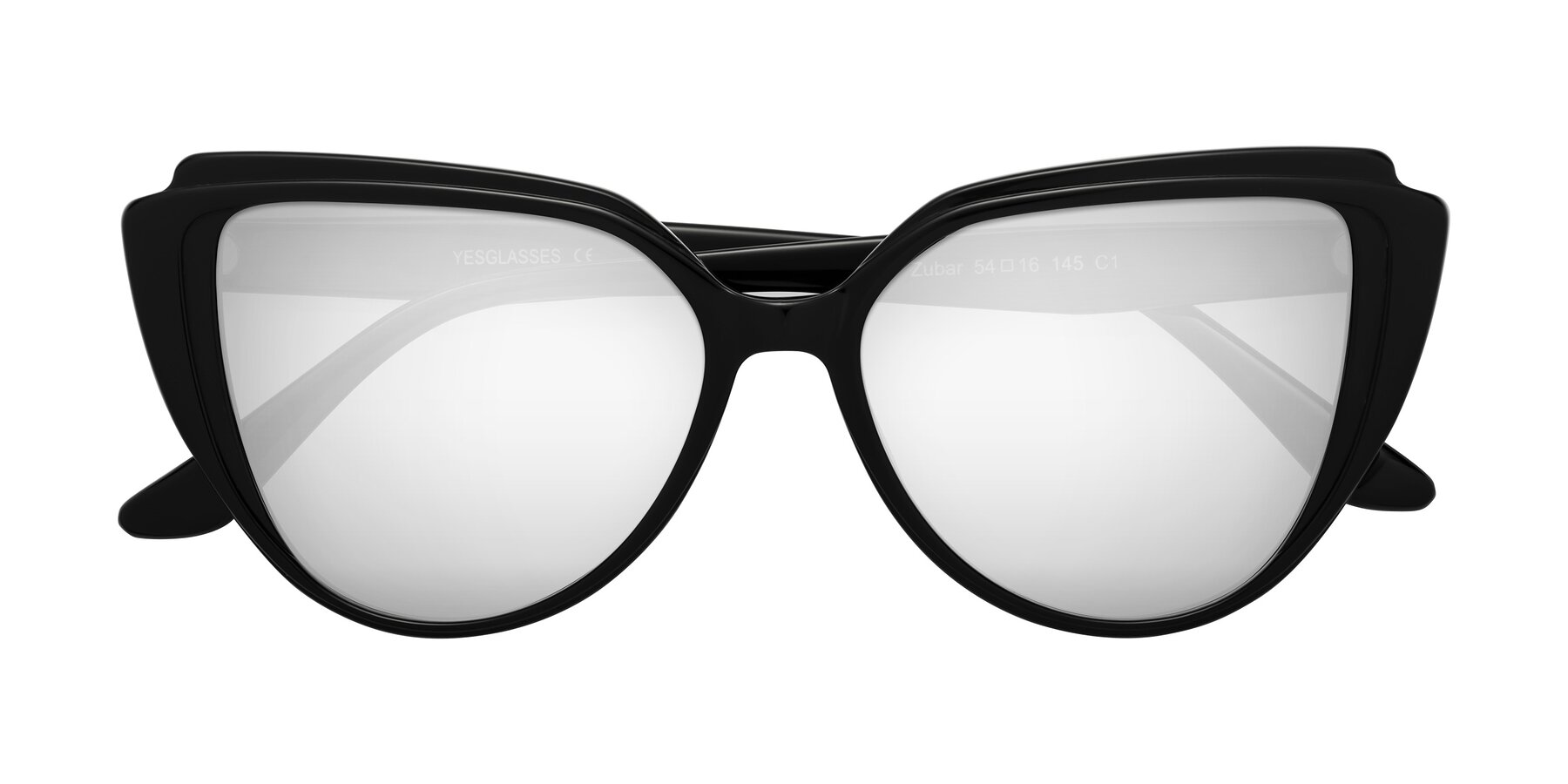 Folded Front of Zubar in Black with Silver Mirrored Lenses