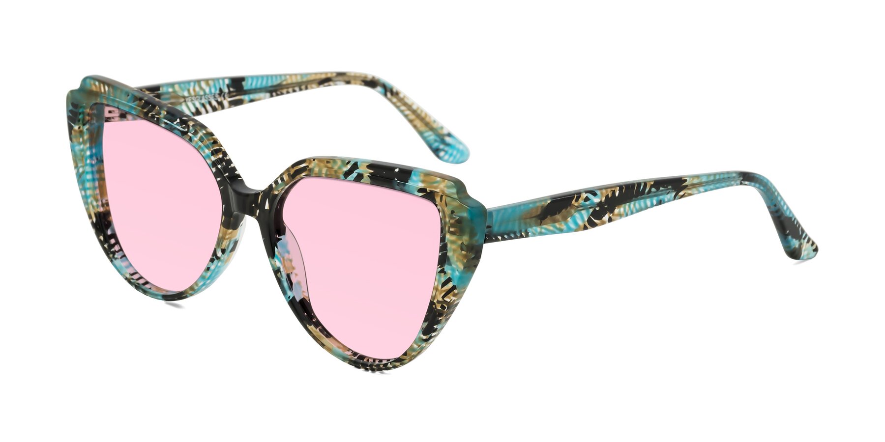 Angle of Zubar in Cyan Snake Print with Light Pink Tinted Lenses