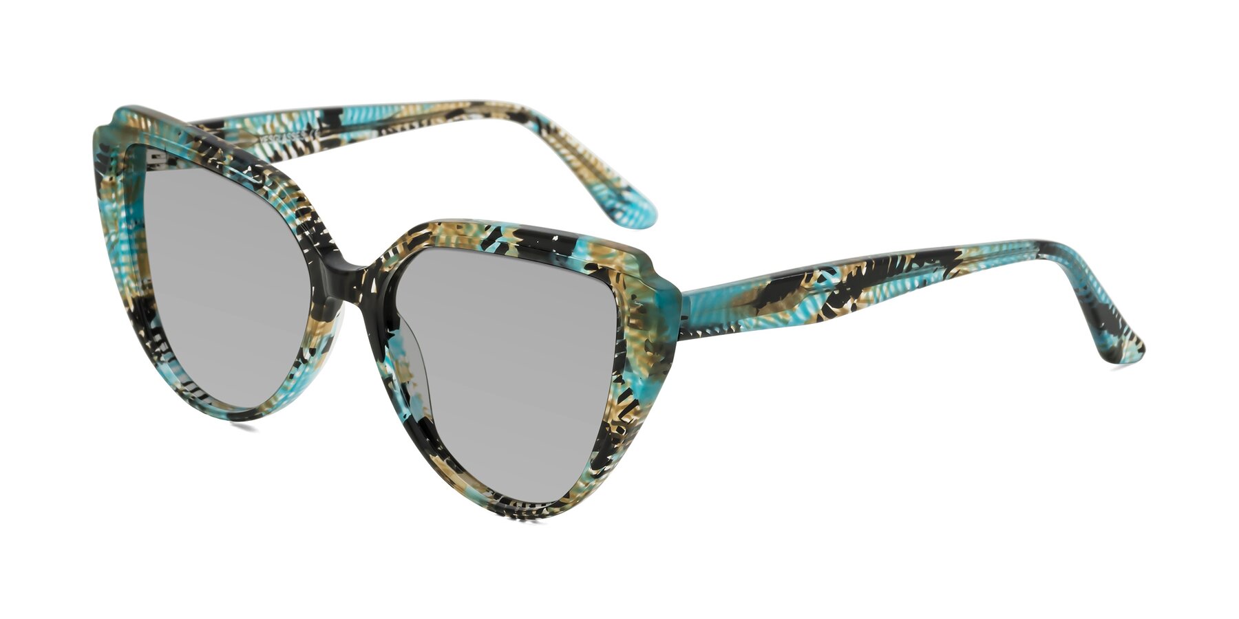 Angle of Zubar in Cyan Snake Print with Light Gray Tinted Lenses