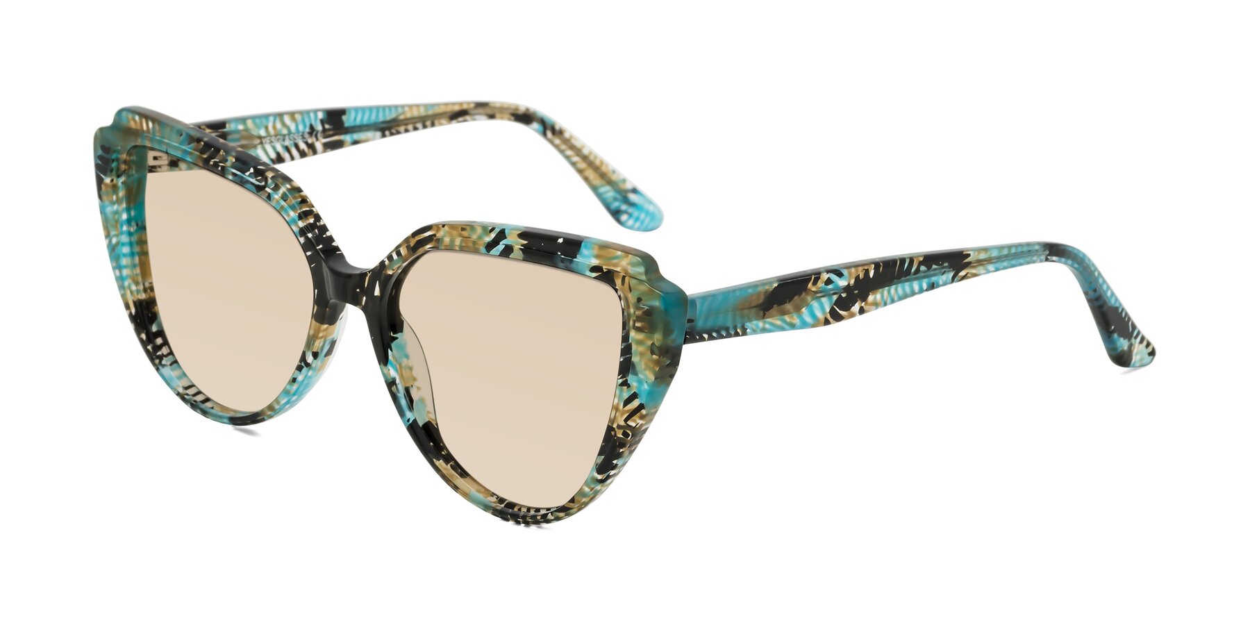 Angle of Zubar in Cyan Snake Print with Light Brown Tinted Lenses