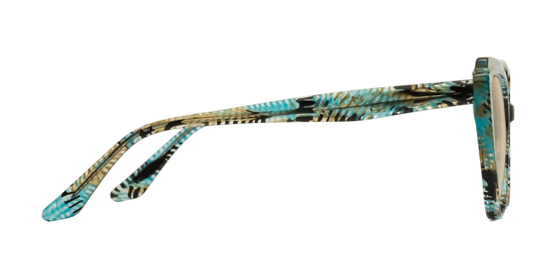 Side of Zubar in Cyan Snake Print with Light Brown Tinted Lenses