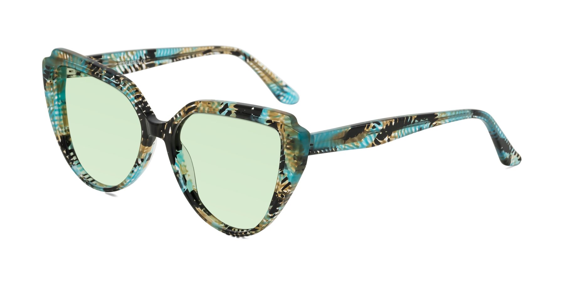 Angle of Zubar in Cyan Snake Print with Light Green Tinted Lenses