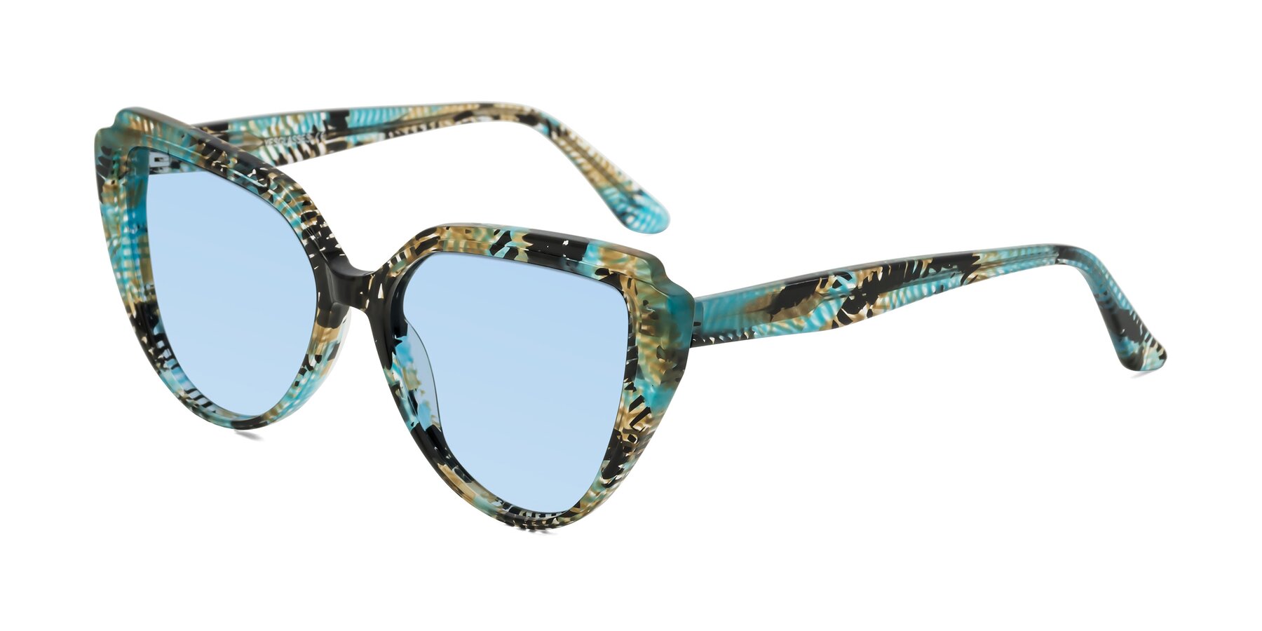 Angle of Zubar in Cyan Snake Print with Light Blue Tinted Lenses
