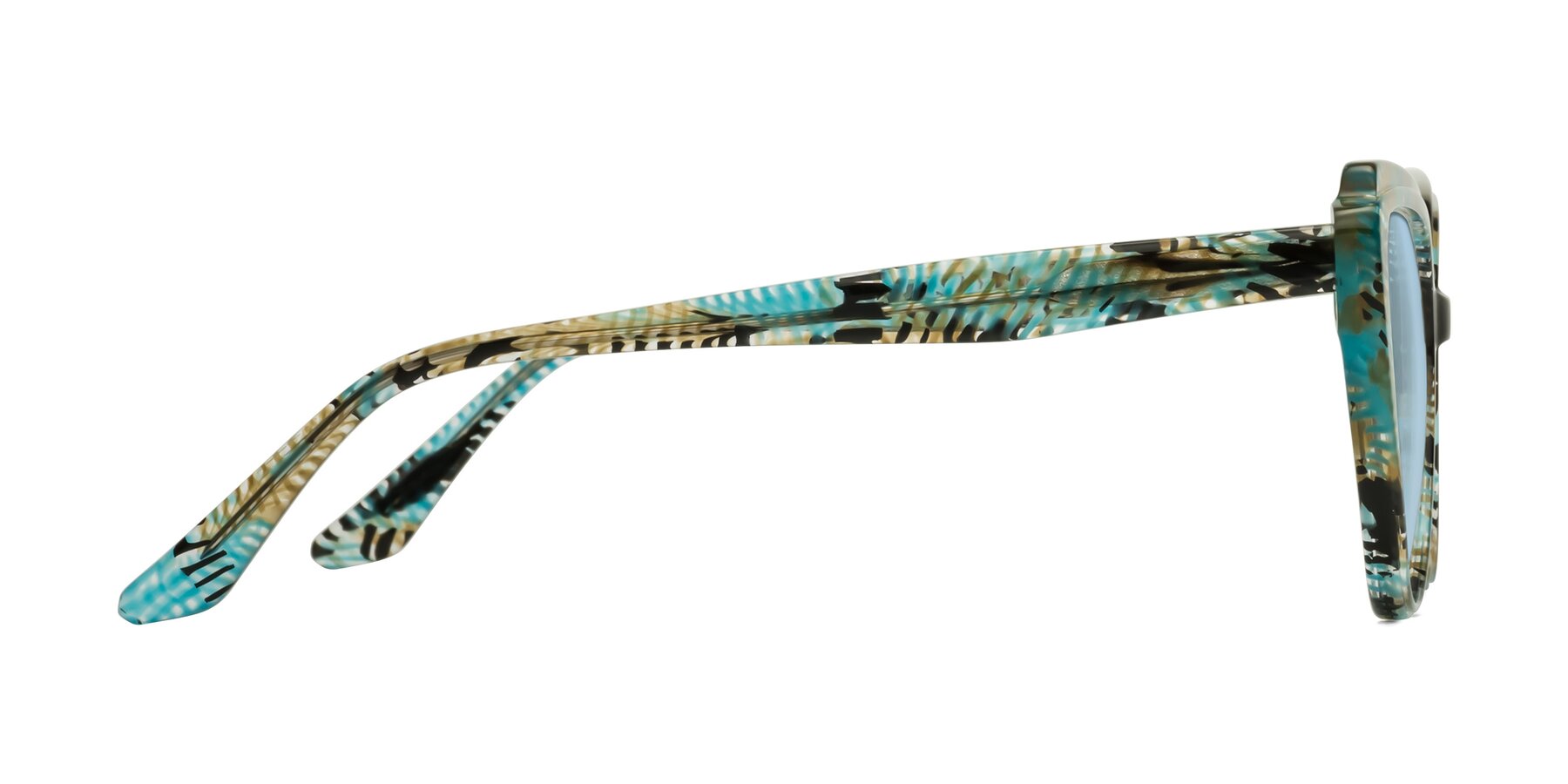 Side of Zubar in Cyan Snake Print with Light Blue Tinted Lenses