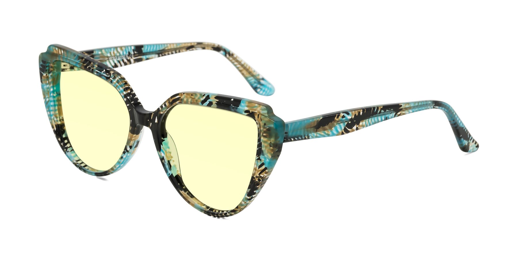 Angle of Zubar in Cyan Snake Print with Light Yellow Tinted Lenses