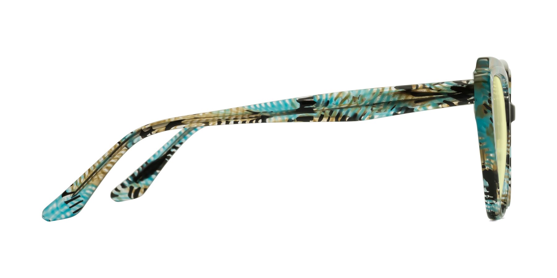 Side of Zubar in Cyan Snake Print with Light Yellow Tinted Lenses