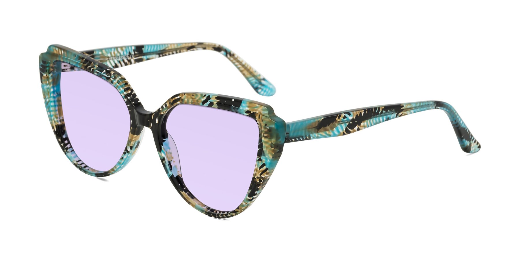 Angle of Zubar in Cyan Snake Print with Light Purple Tinted Lenses