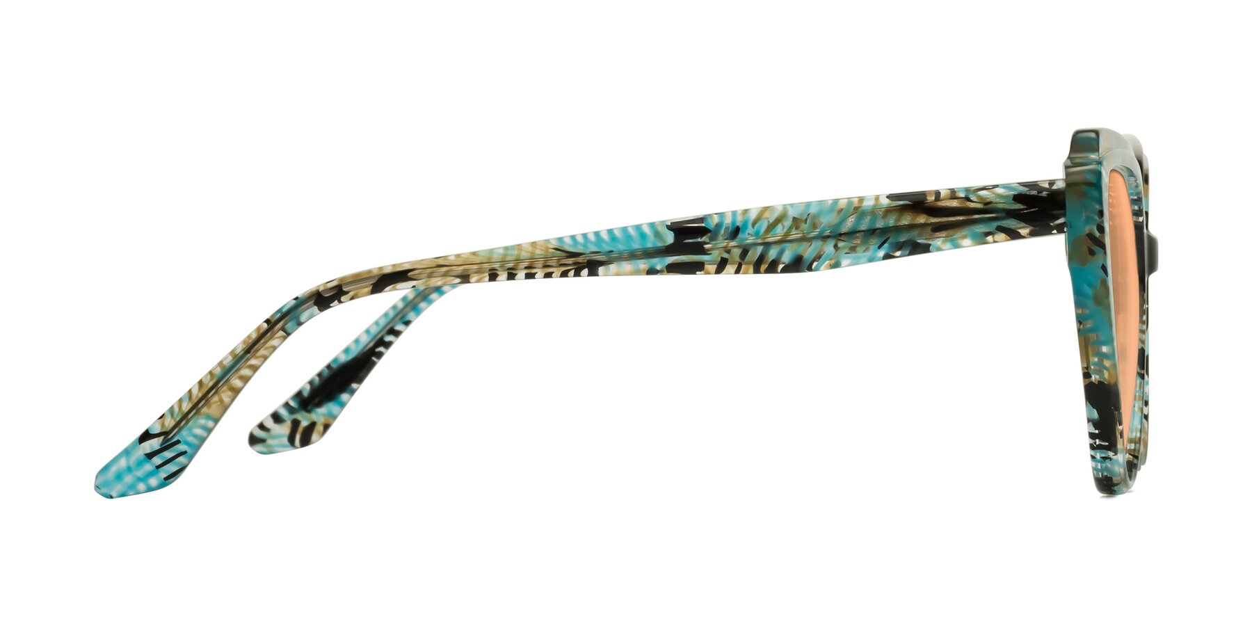 Side of Zubar in Cyan Snake Print with Light Orange Tinted Lenses
