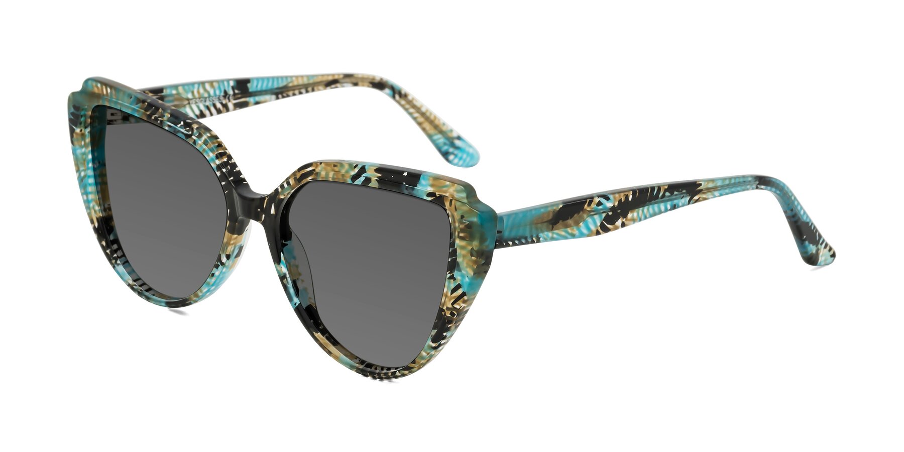 Angle of Zubar in Cyan Snake Print with Medium Gray Tinted Lenses
