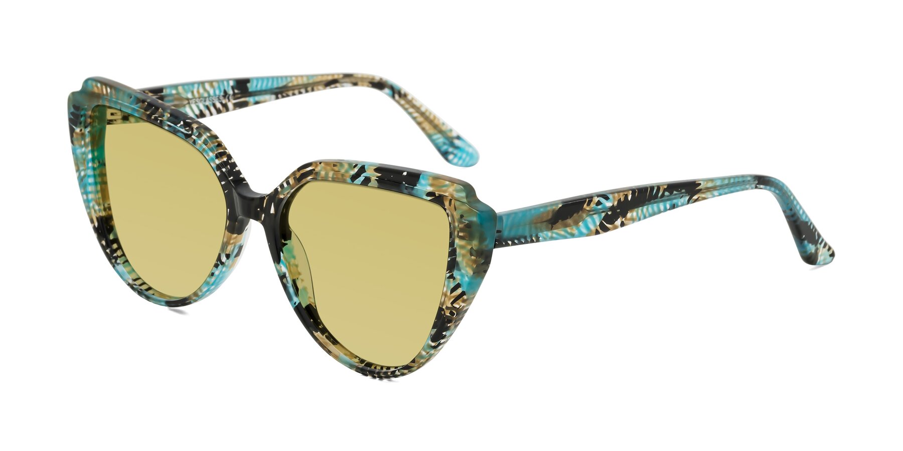 Angle of Zubar in Cyan Snake Print with Medium Champagne Tinted Lenses