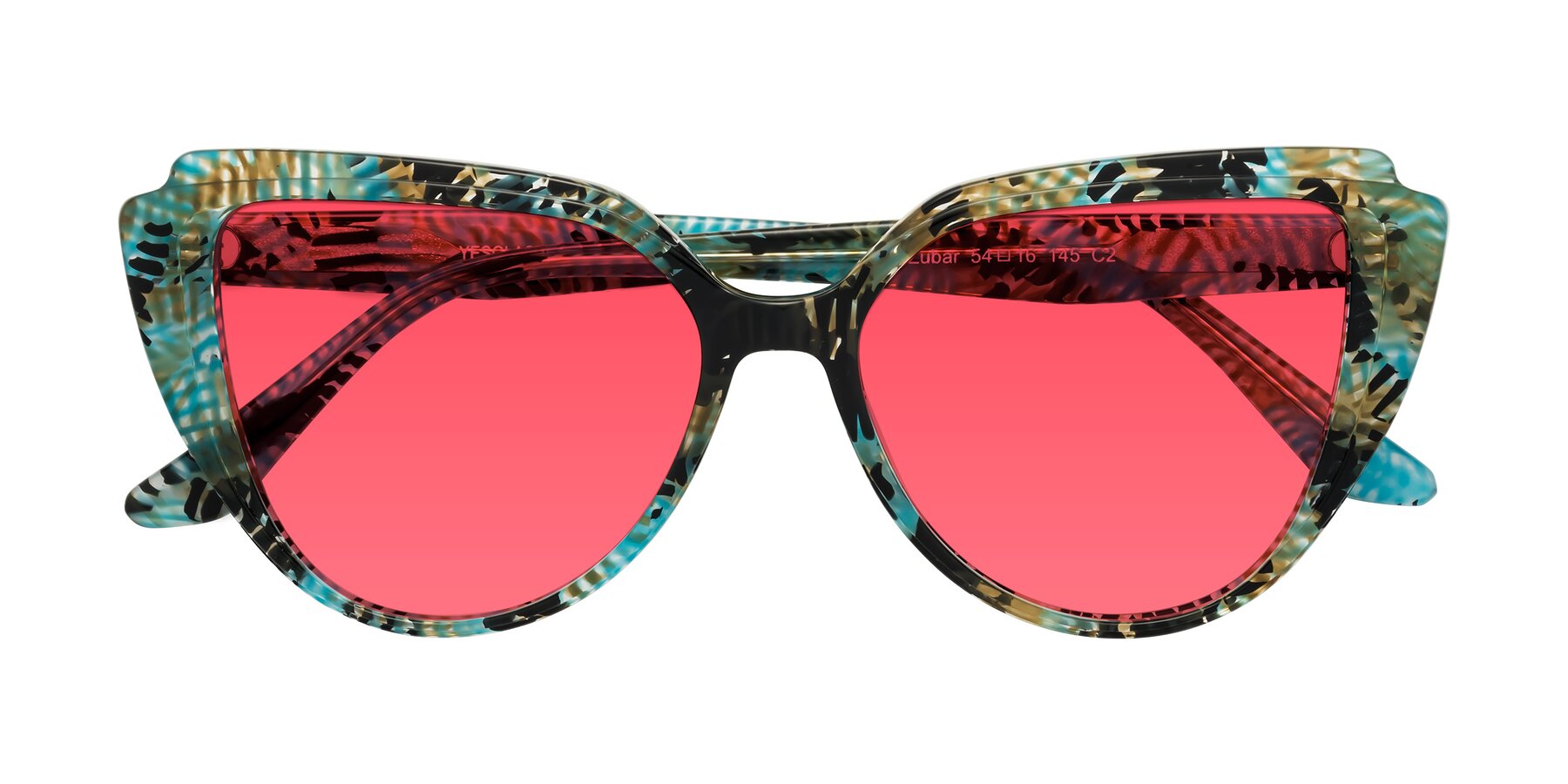 Folded Front of Zubar in Cyan Snake Print with Red Tinted Lenses