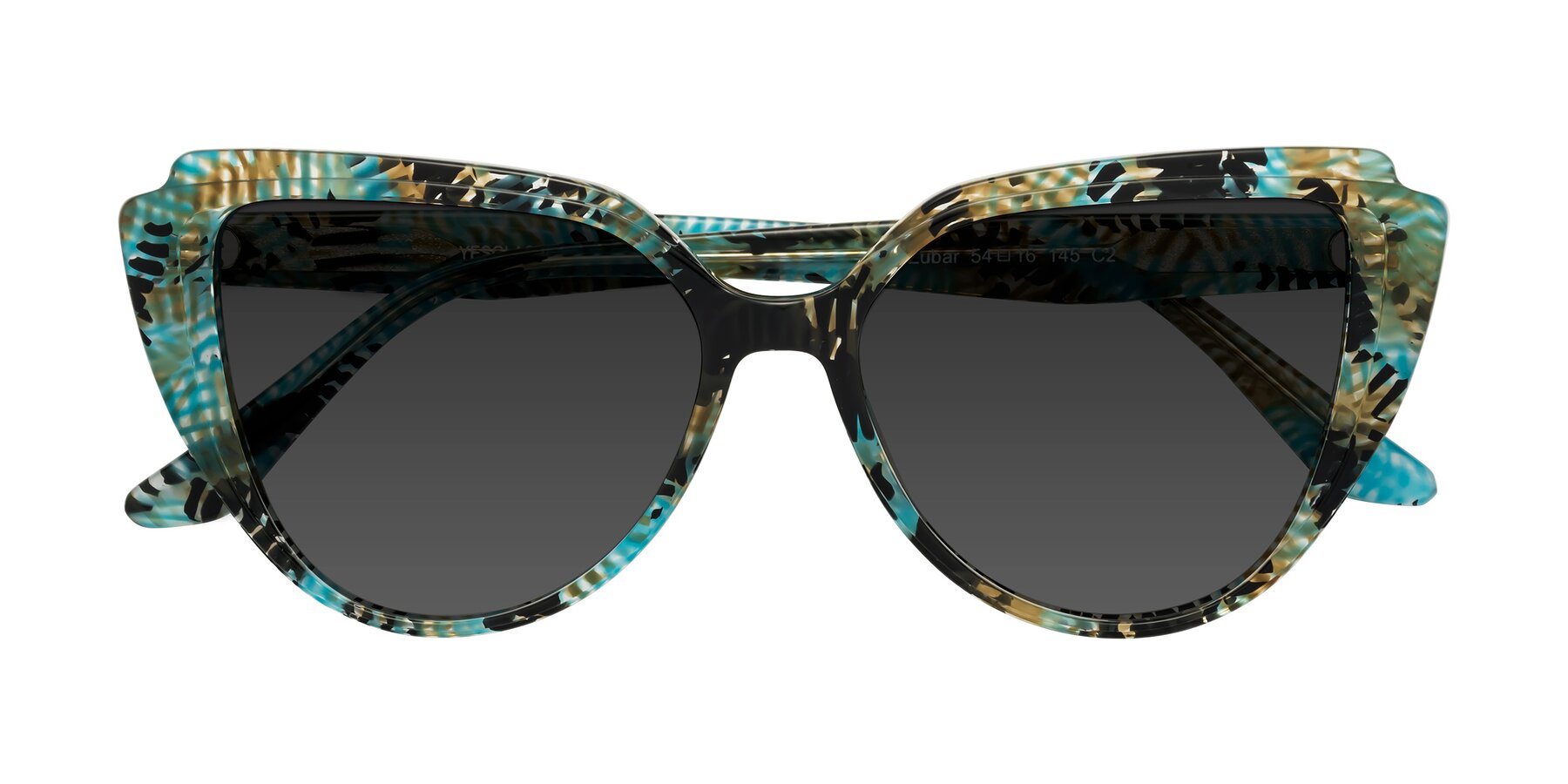 Folded Front of Zubar in Cyan Snake Print with Gray Tinted Lenses