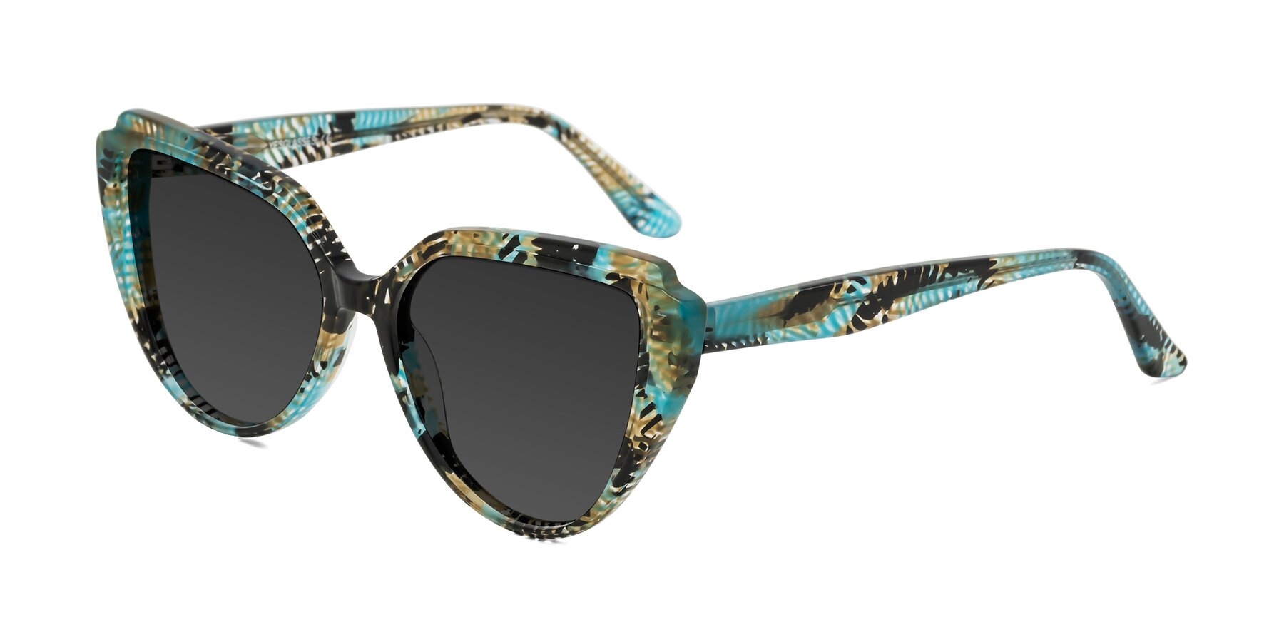 Angle of Zubar in Cyan Snake Print with Gray Tinted Lenses