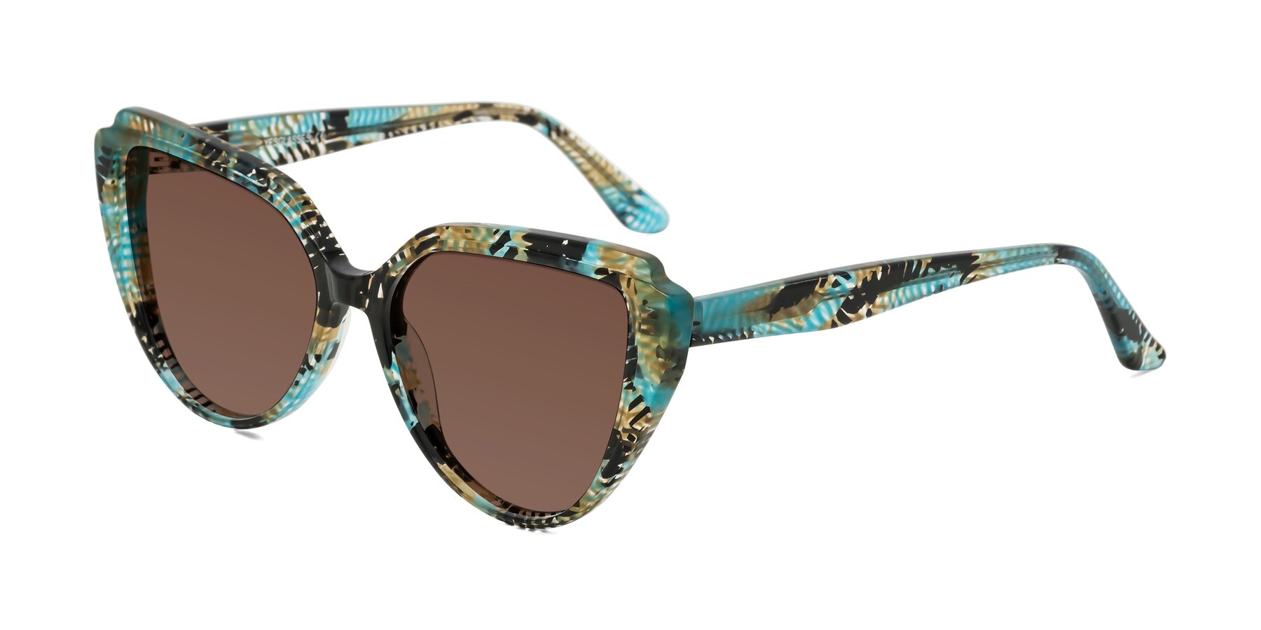 Angle of Zubar in Cyan Snake Print with Brown Tinted Lenses