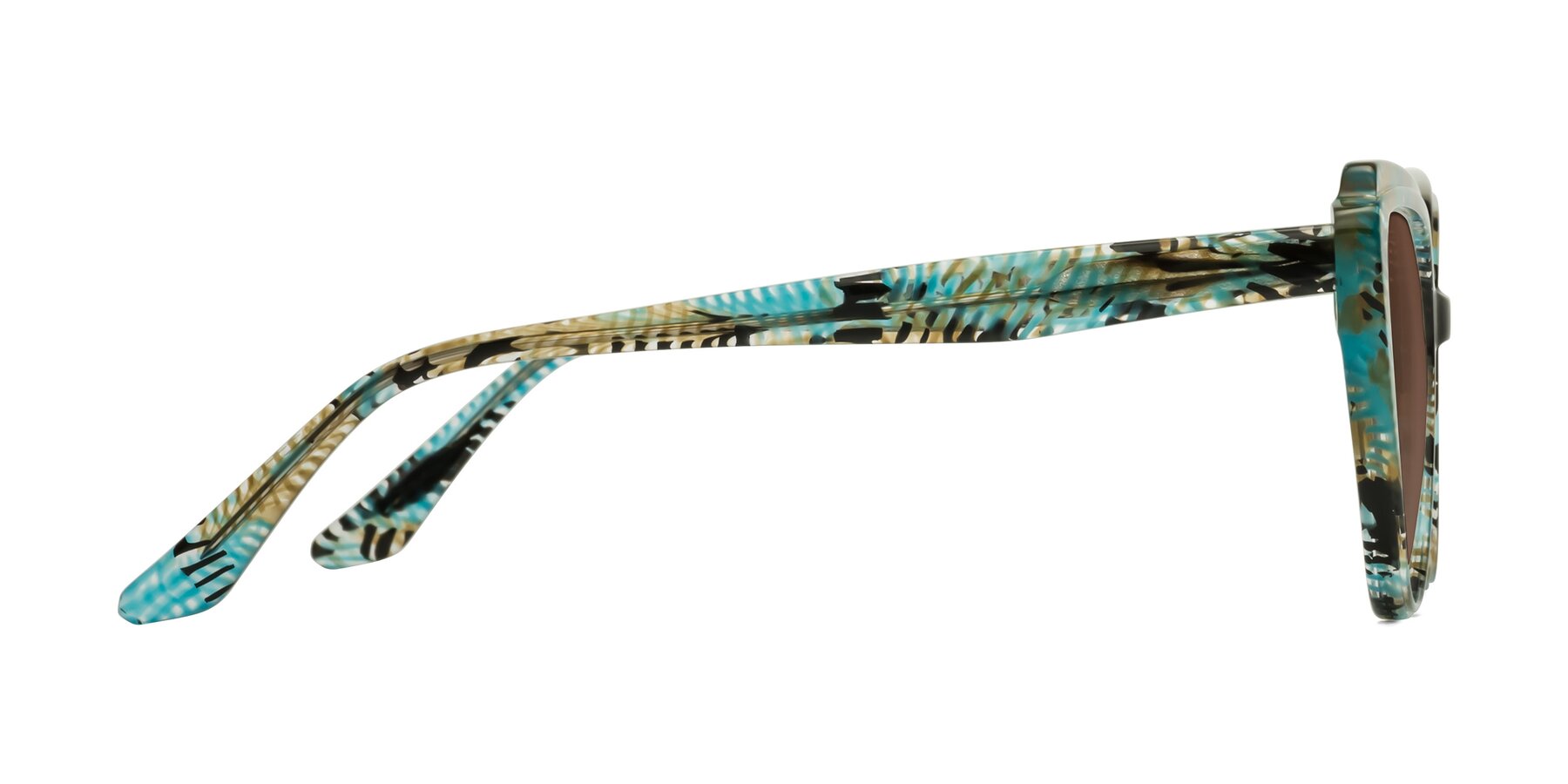 Side of Zubar in Cyan Snake Print with Brown Tinted Lenses