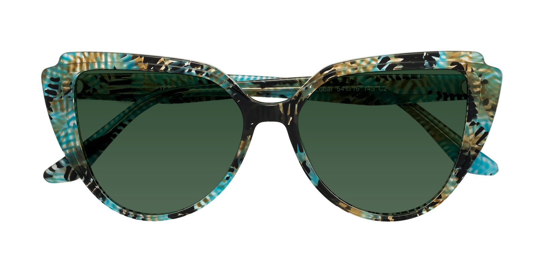 Folded Front of Zubar in Cyan Snake Print with Green Tinted Lenses