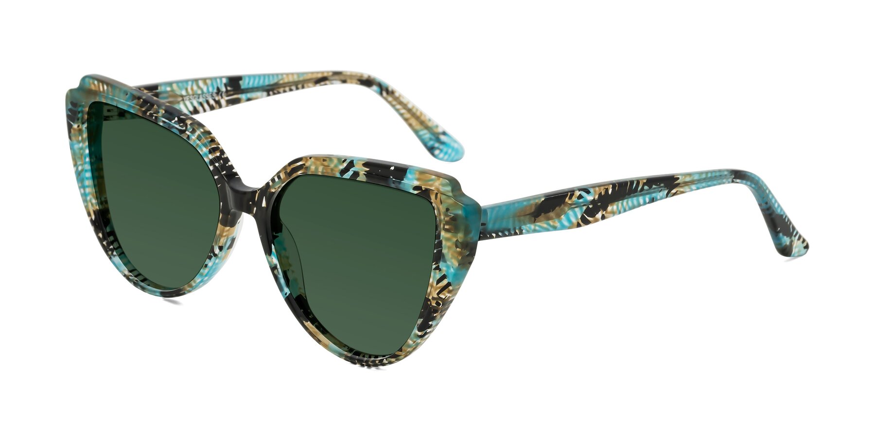 Angle of Zubar in Cyan Snake Print with Green Tinted Lenses