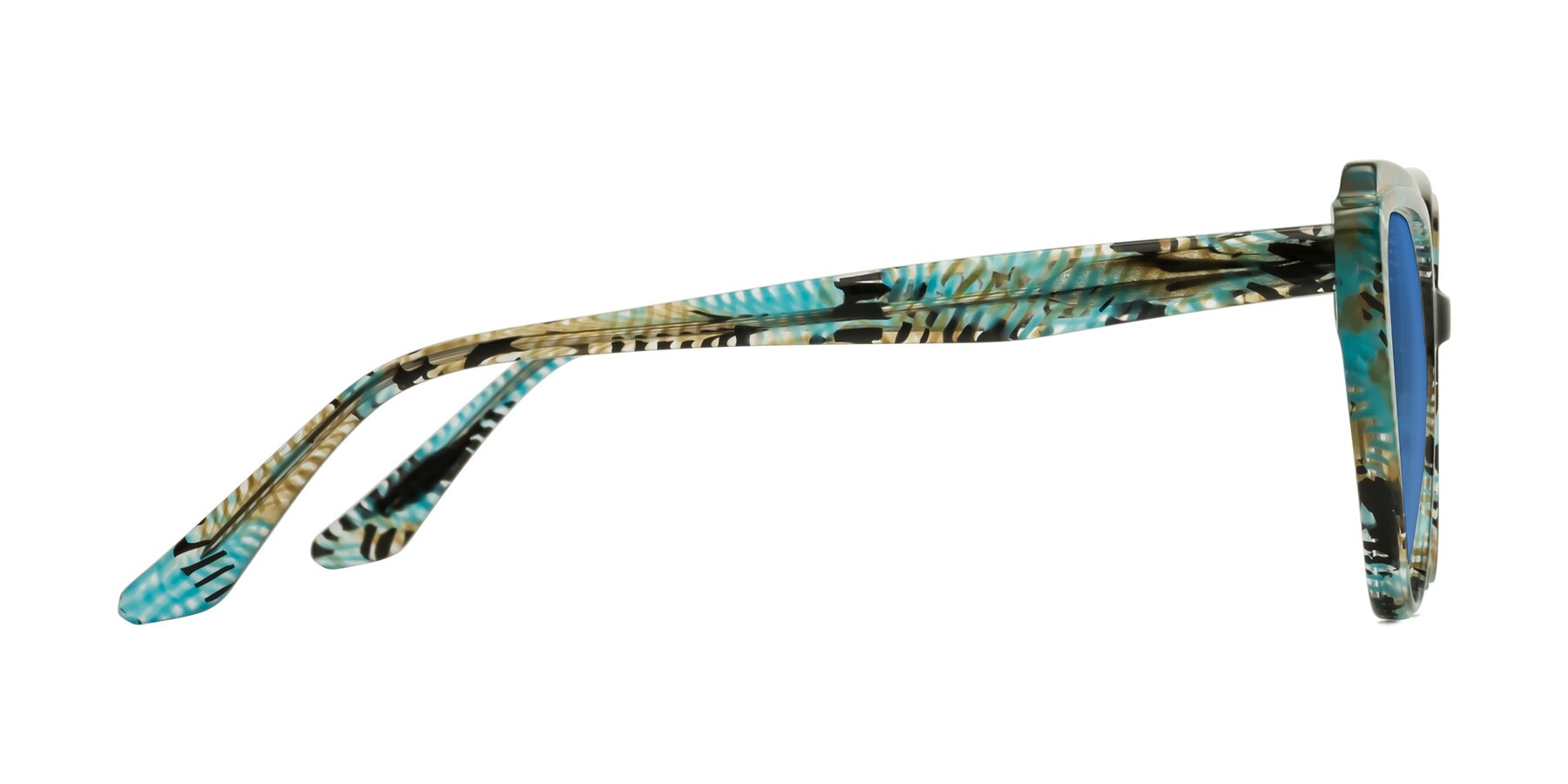 Side of Zubar in Cyan Snake Print with Blue Tinted Lenses