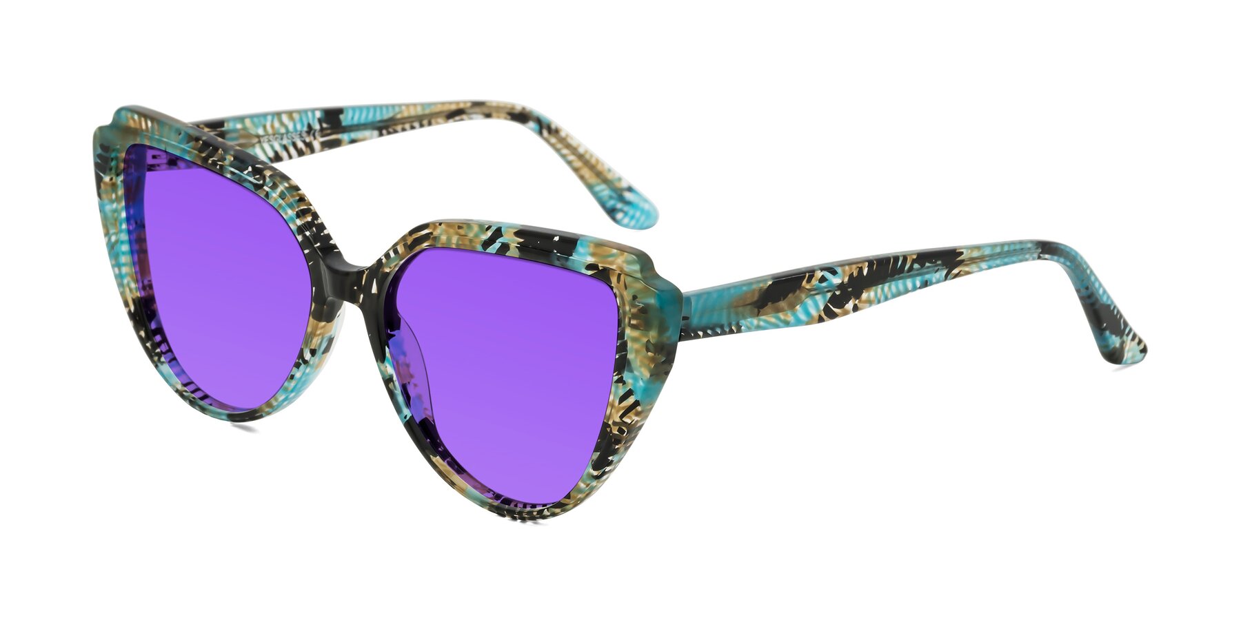 Angle of Zubar in Cyan Snake Print with Purple Tinted Lenses