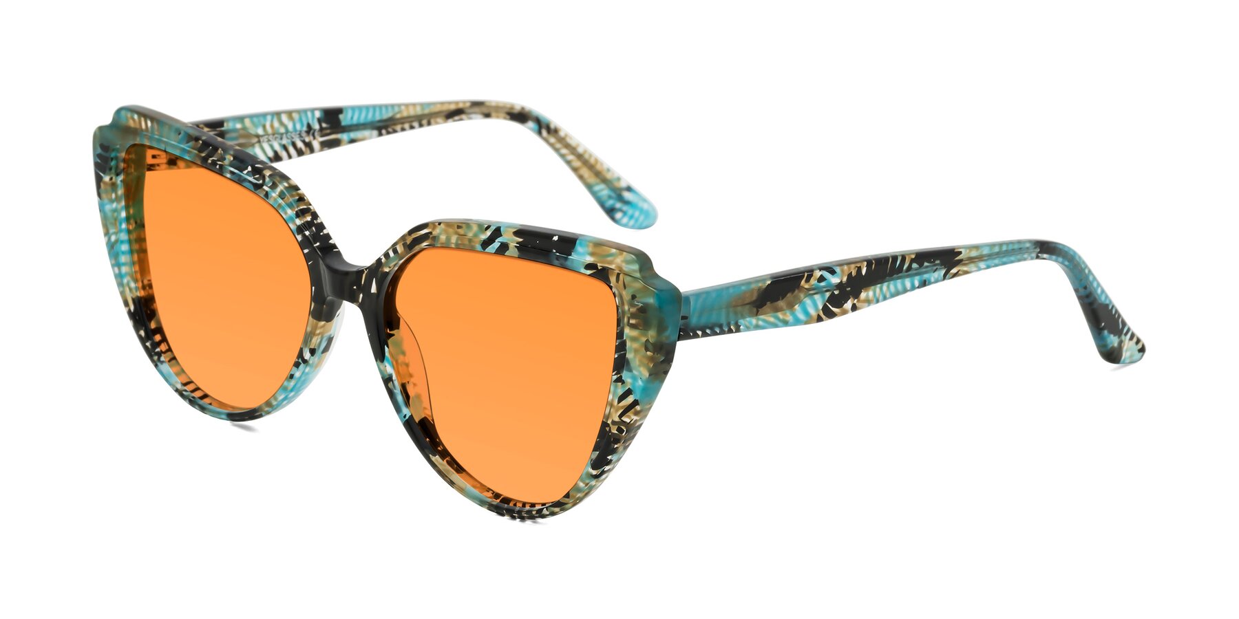 Angle of Zubar in Cyan Snake Print with Orange Tinted Lenses
