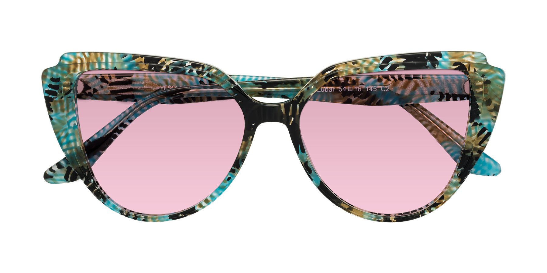 Folded Front of Zubar in Cyan Snake Print with Light Wine Tinted Lenses