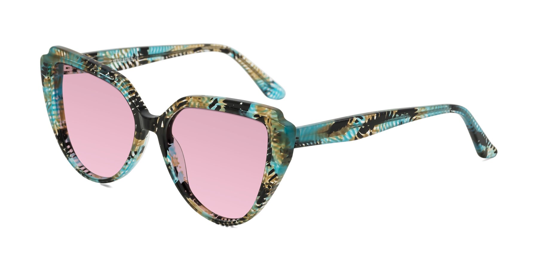 Angle of Zubar in Cyan Snake Print with Light Wine Tinted Lenses