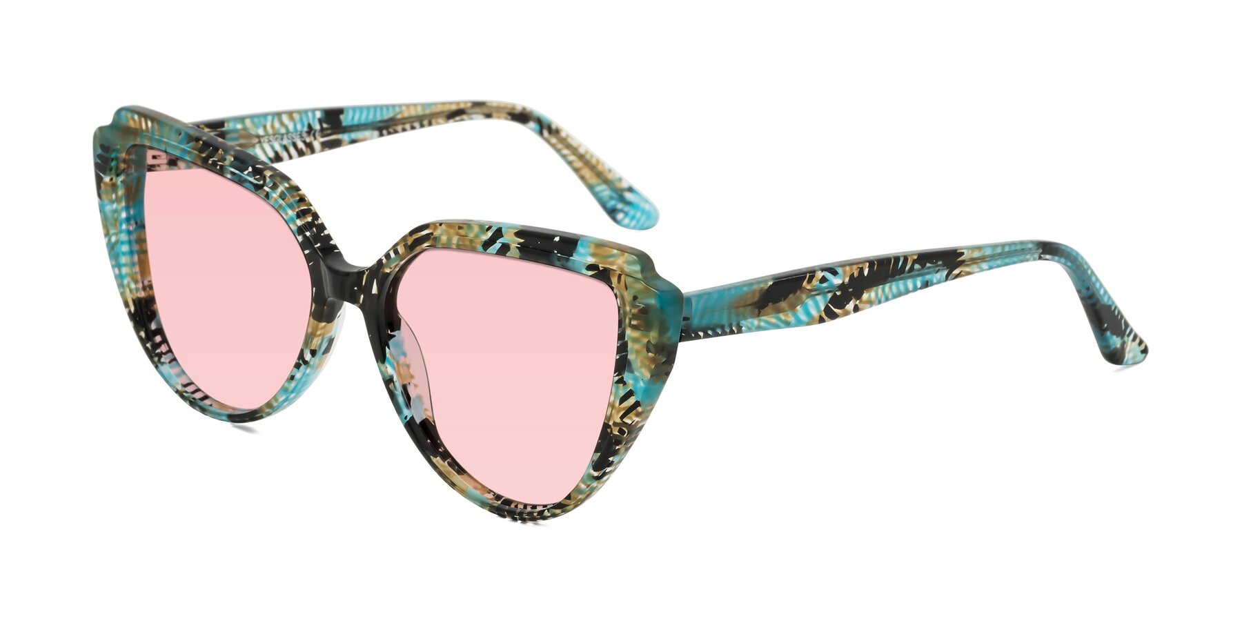 Angle of Zubar in Cyan Snake Print with Light Garnet Tinted Lenses