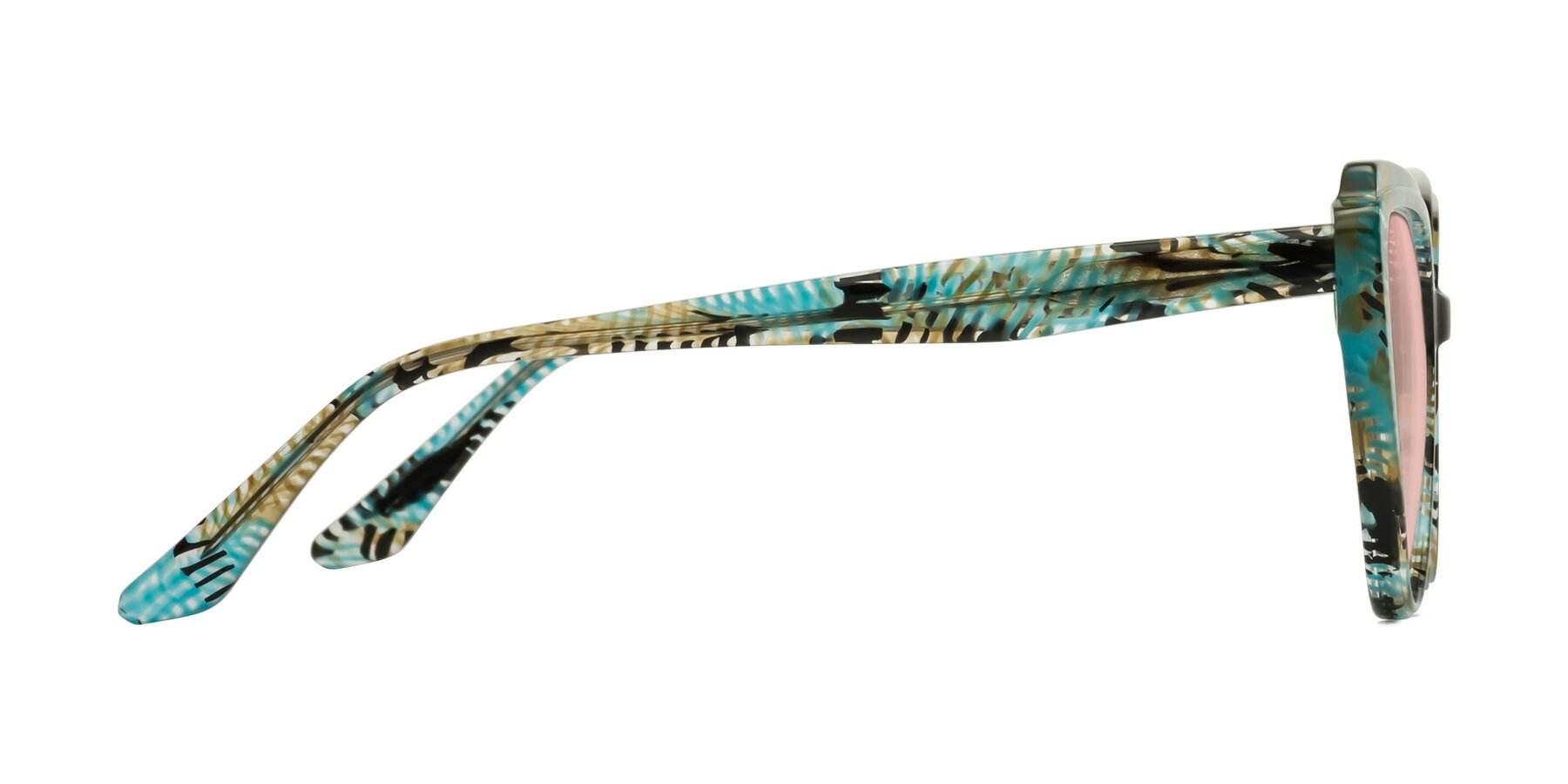 Side of Zubar in Cyan Snake Print with Light Garnet Tinted Lenses