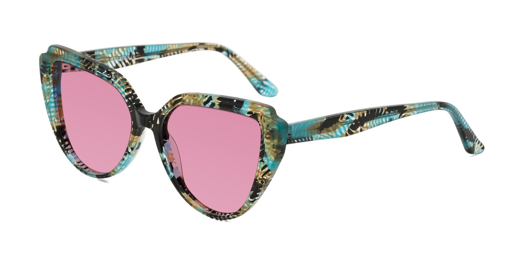 Angle of Zubar in Cyan Snake Print with Medium Wine Tinted Lenses