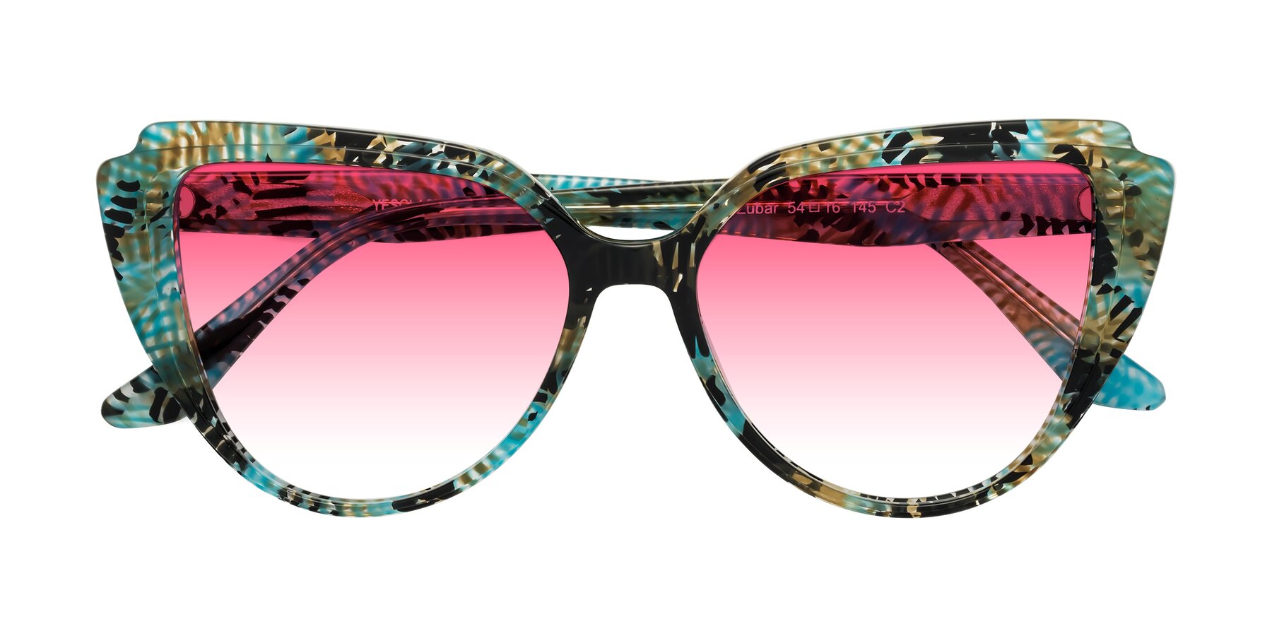 Folded Front of Zubar in Cyan Snake Print with Pink Gradient Lenses