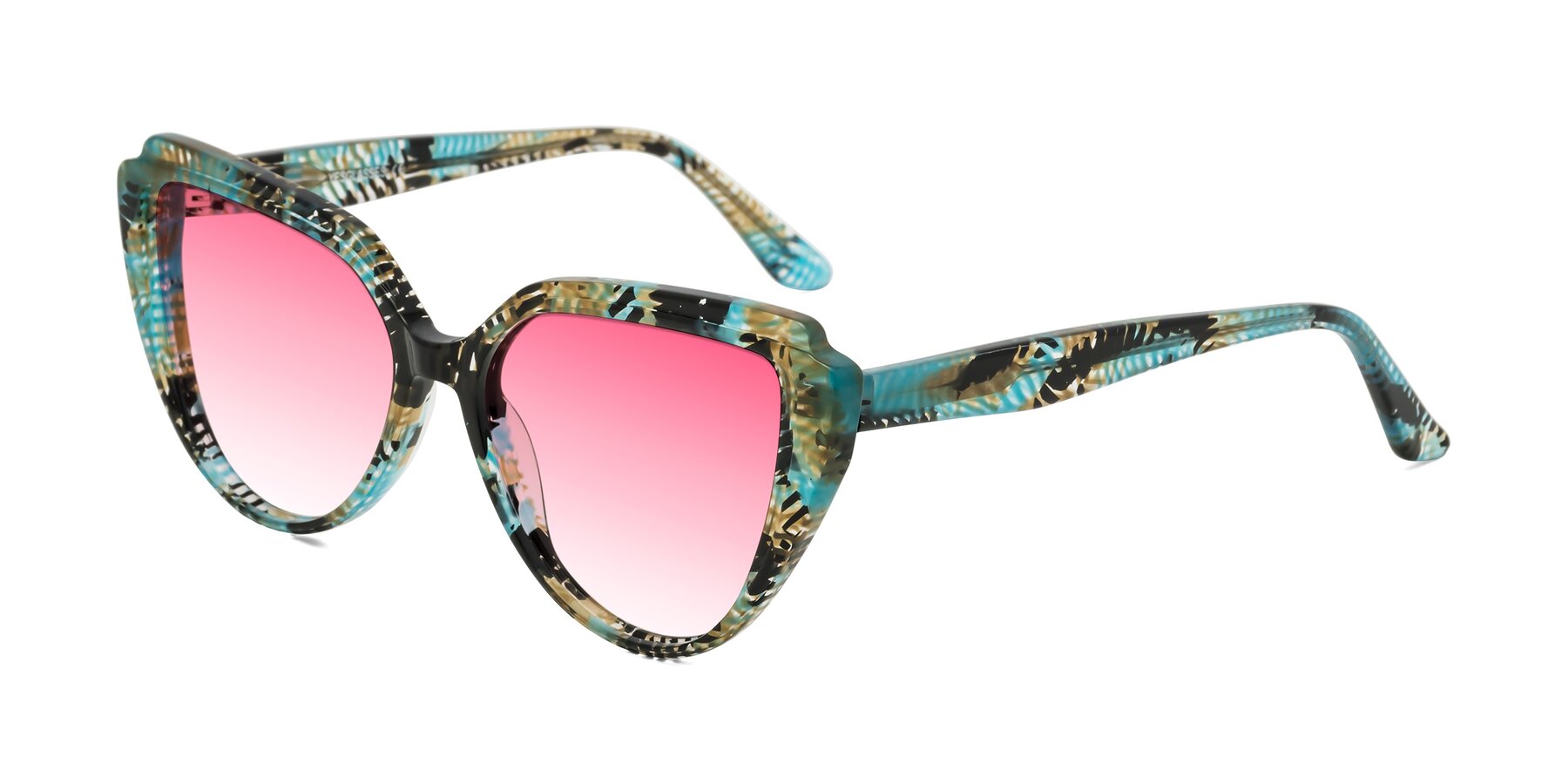 Angle of Zubar in Cyan Snake Print with Pink Gradient Lenses