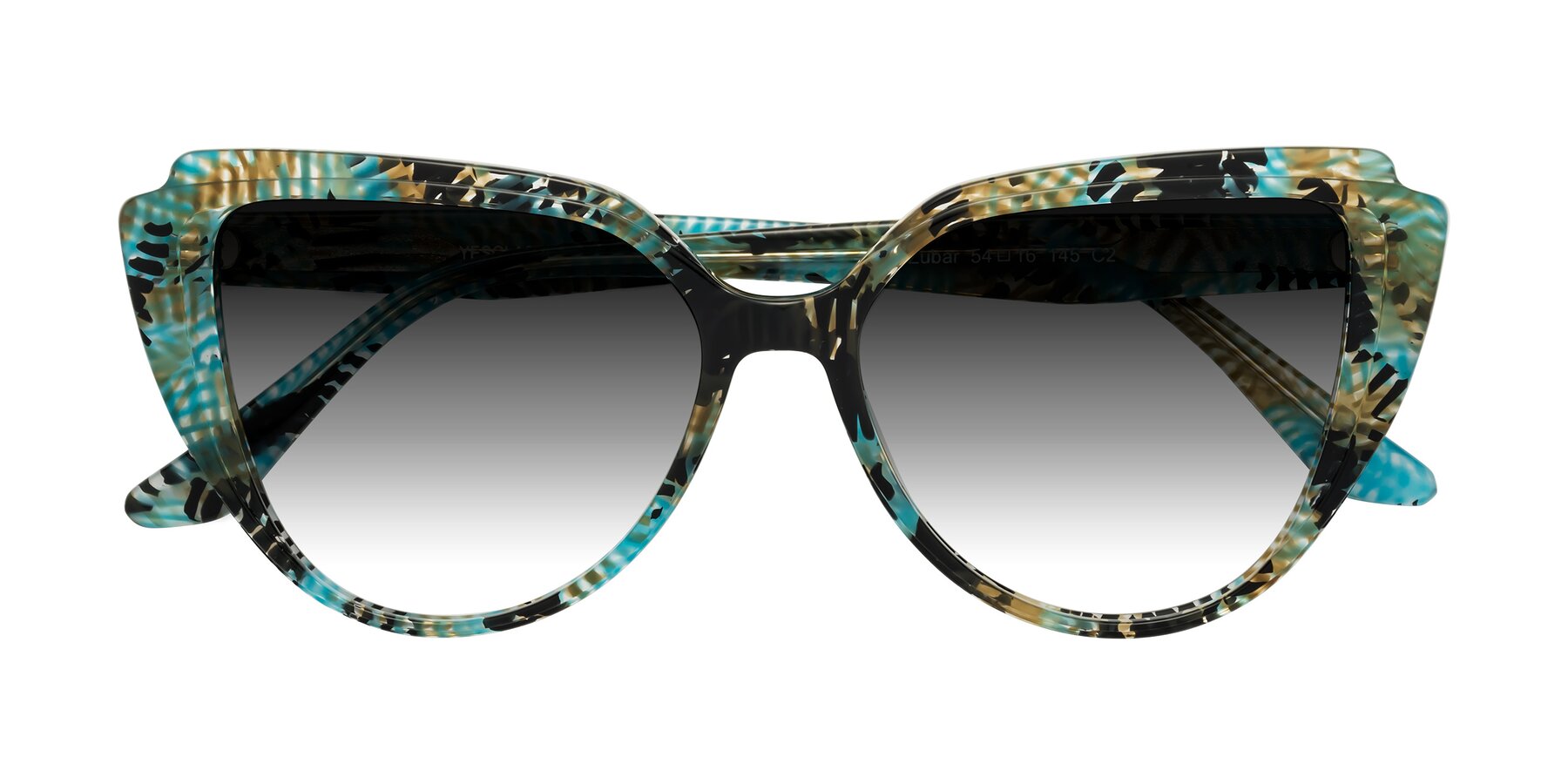 Folded Front of Zubar in Cyan Snake Print with Gray Gradient Lenses
