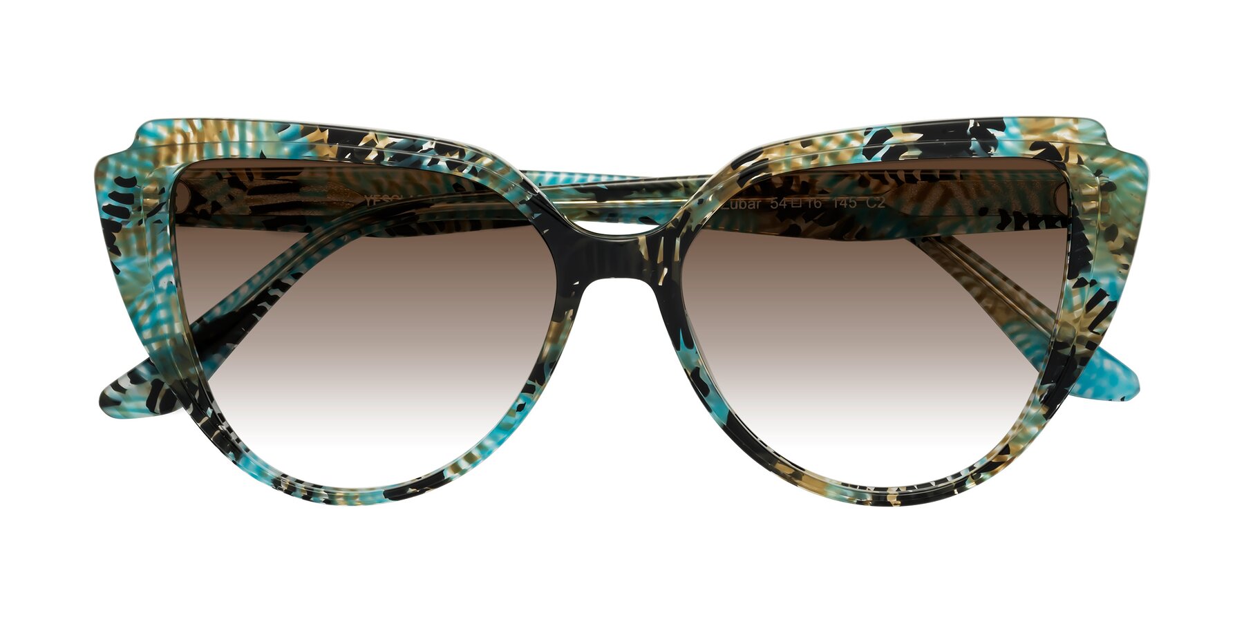 Folded Front of Zubar in Cyan Snake Print with Brown Gradient Lenses