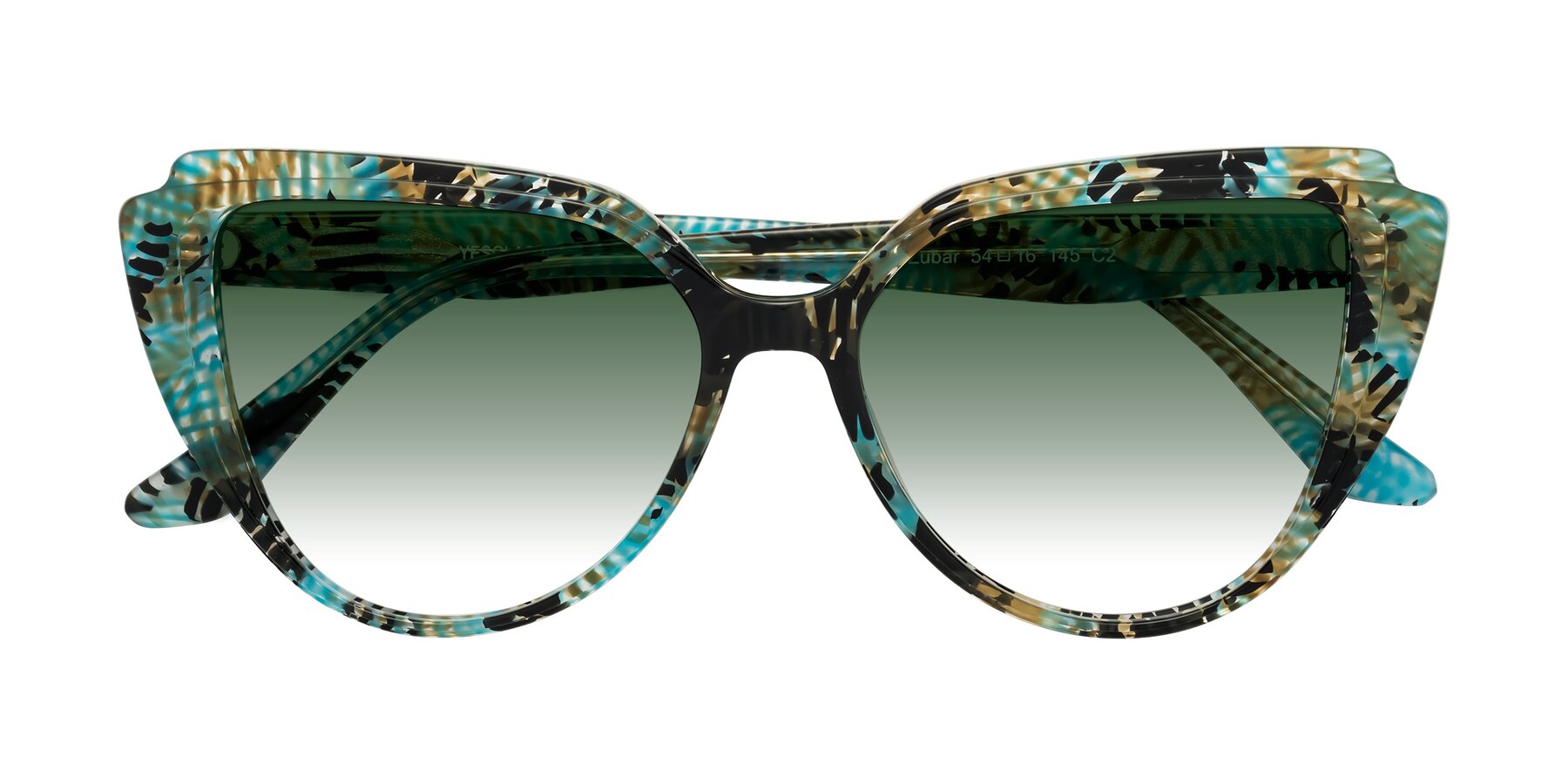 Folded Front of Zubar in Cyan Snake Print with Green Gradient Lenses