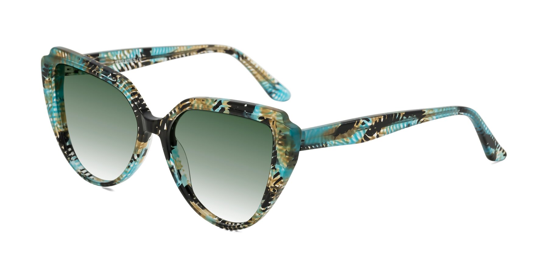 Angle of Zubar in Cyan Snake Print with Green Gradient Lenses