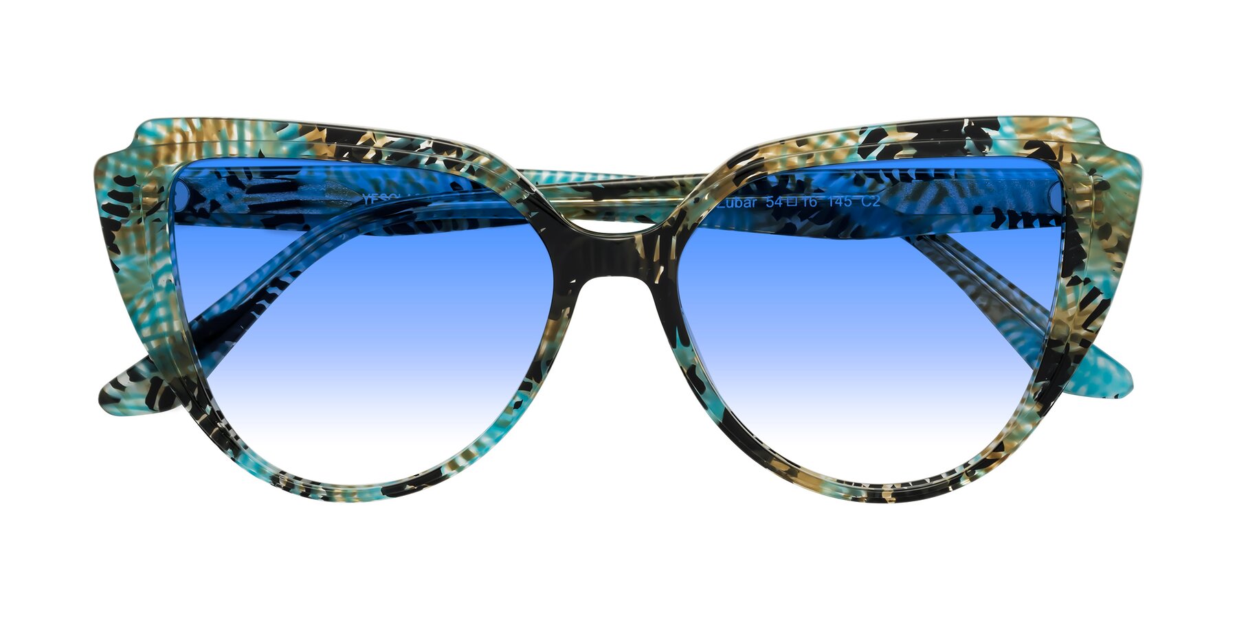 Folded Front of Zubar in Cyan Snake Print with Blue Gradient Lenses