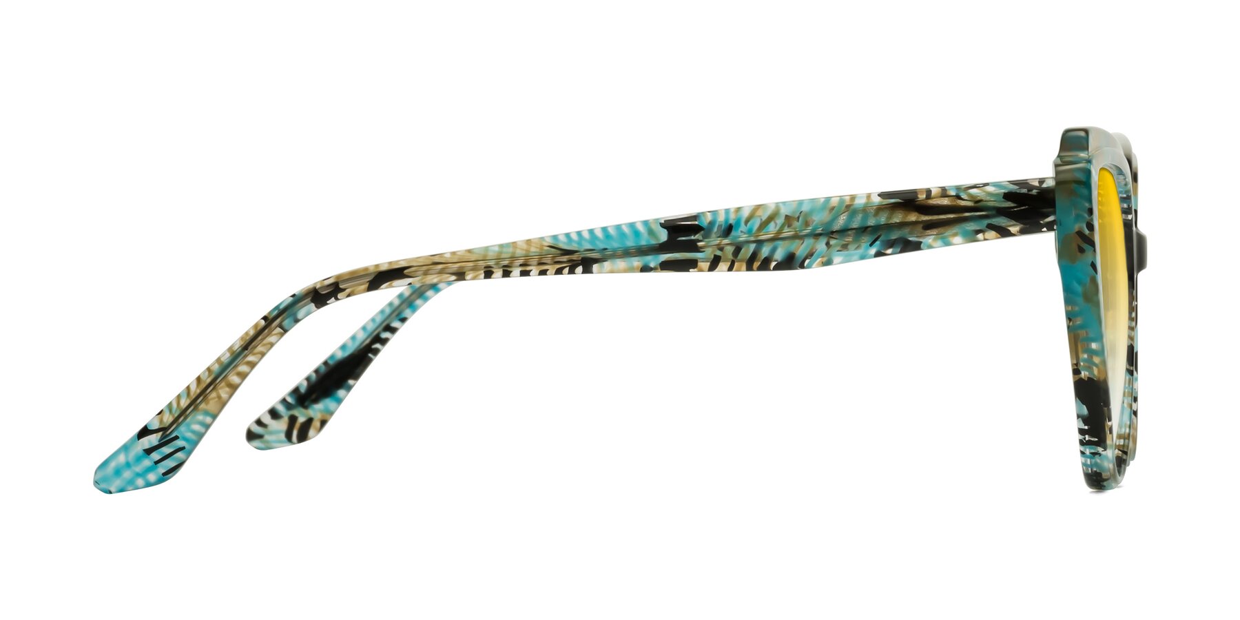 Side of Zubar in Cyan Snake Print with Yellow Gradient Lenses