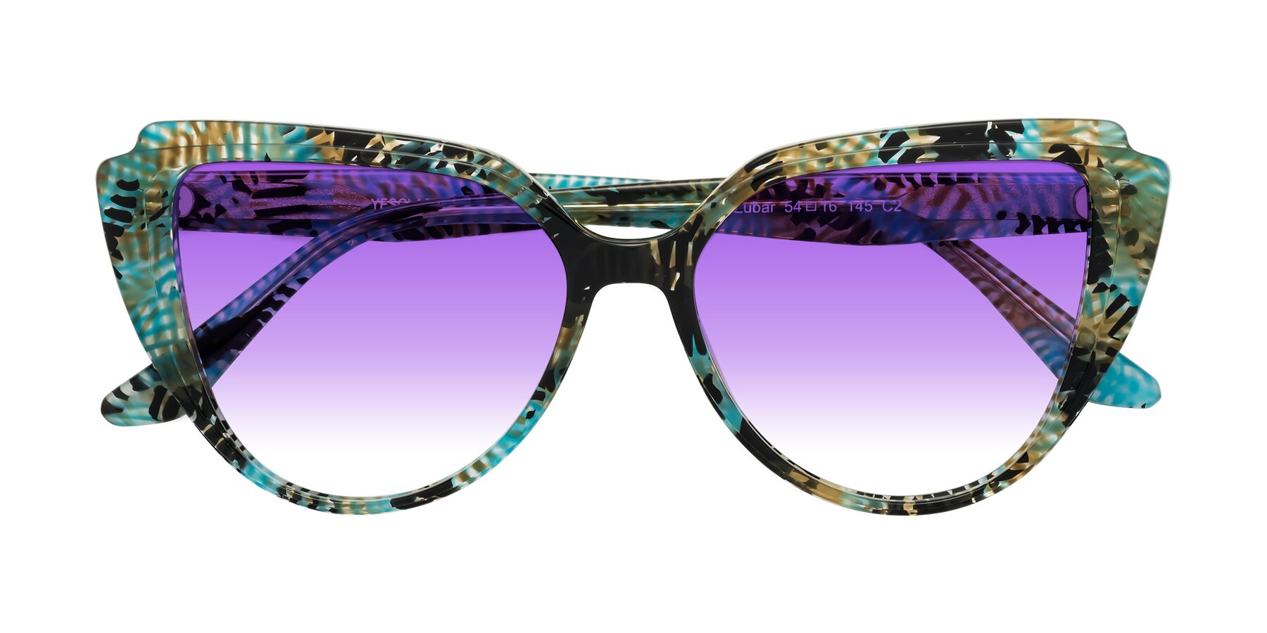 Folded Front of Zubar in Cyan Snake Print with Purple Gradient Lenses
