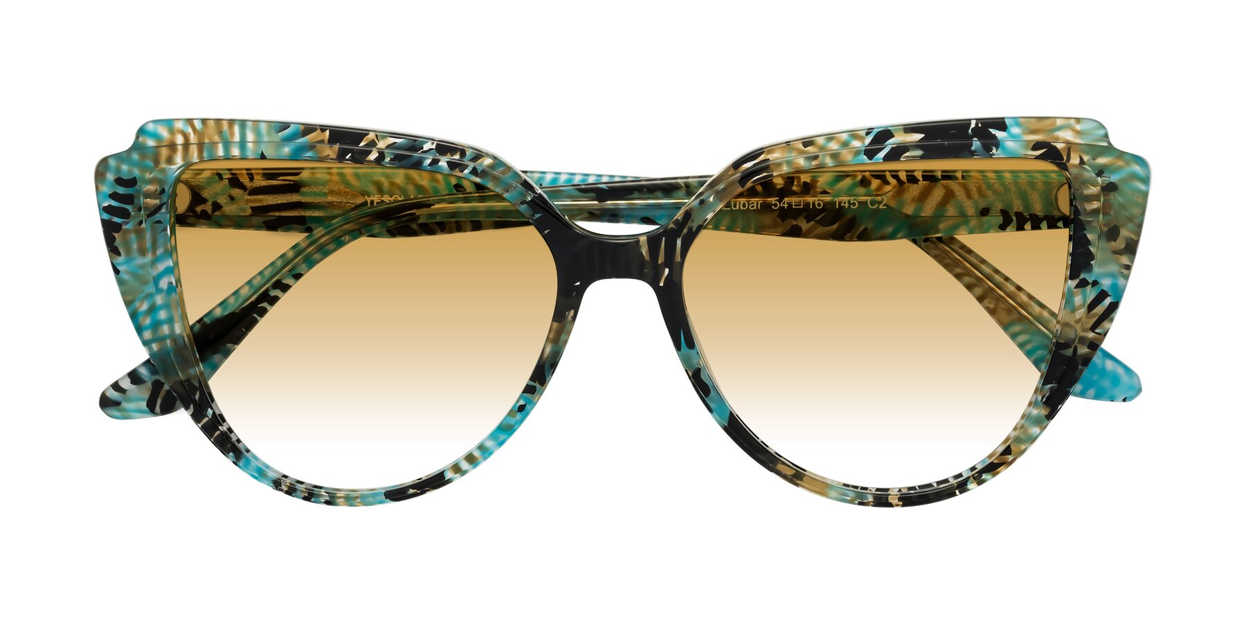 Folded Front of Zubar in Cyan Snake Print with Champagne Gradient Lenses