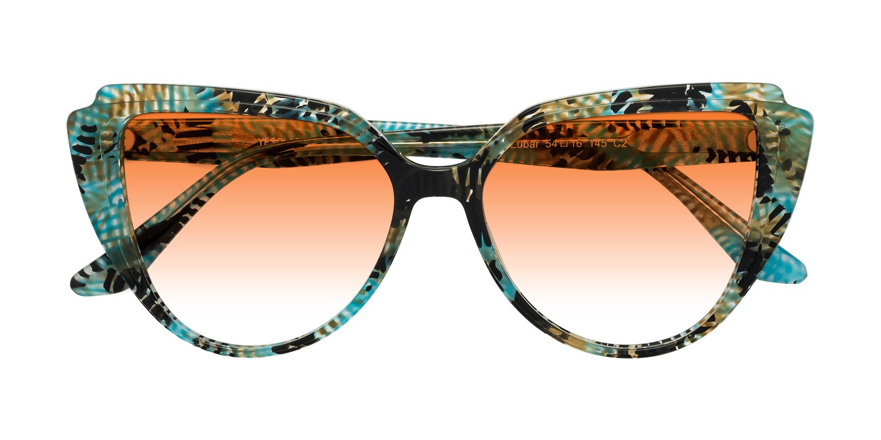 Folded Front of Zubar in Cyan Snake Print with Orange Gradient Lenses