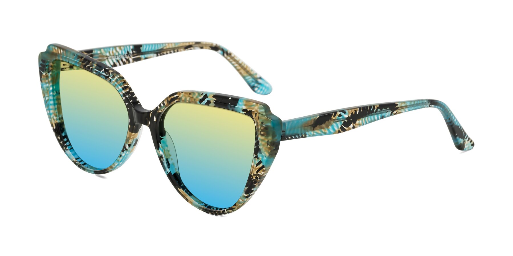 Angle of Zubar in Cyan Snake Print with Yellow / Blue Gradient Lenses