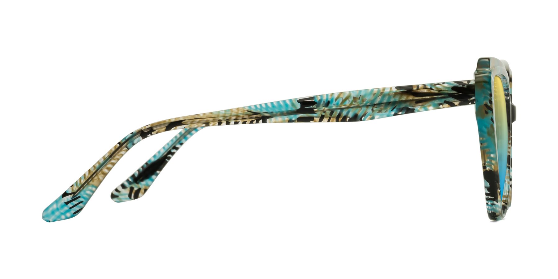 Side of Zubar in Cyan Snake Print with Yellow / Blue Gradient Lenses
