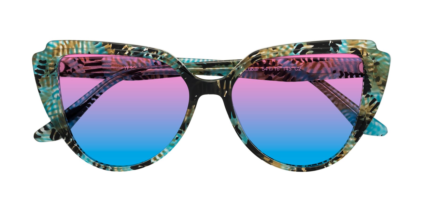 Folded Front of Zubar in Cyan Snake Print with Pink / Blue Gradient Lenses