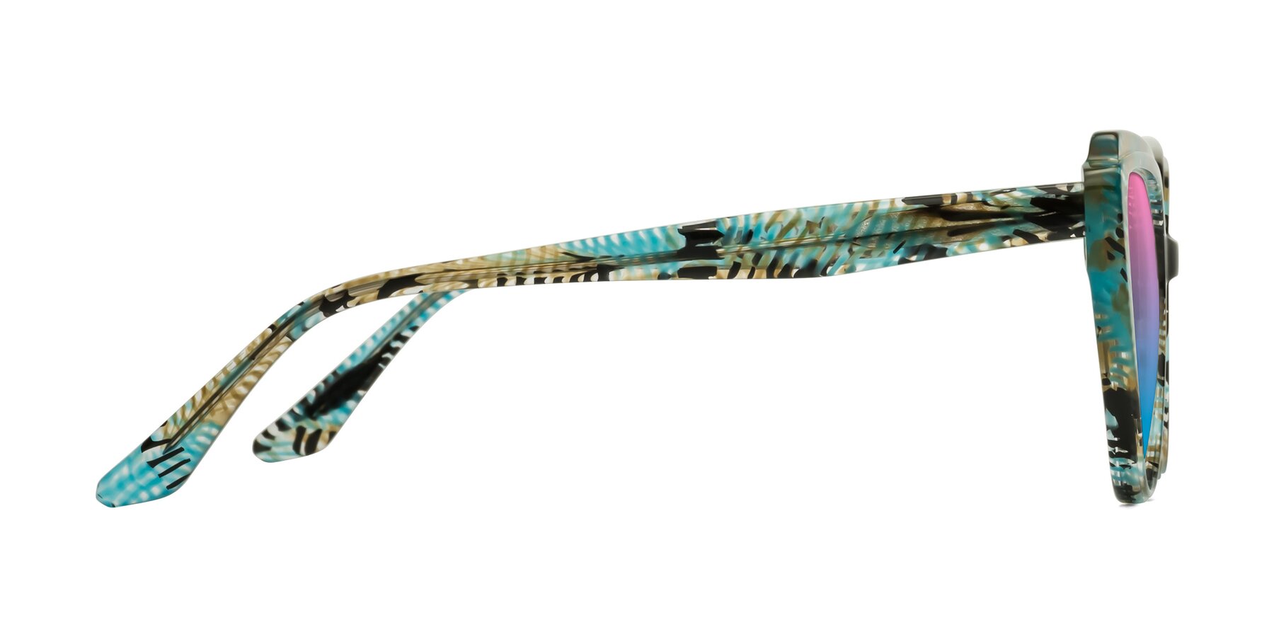 Side of Zubar in Cyan Snake Print with Pink / Blue Gradient Lenses